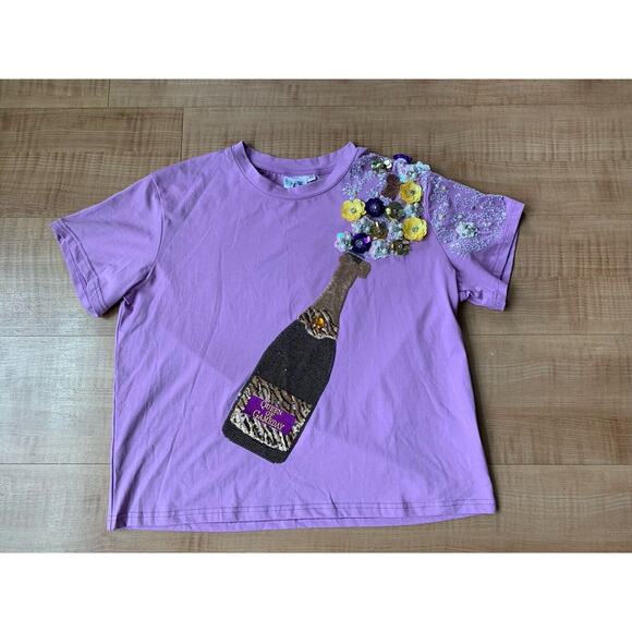 QUEEN OF SPARKLES Tops - Queen Of Sparkles Purple Champagne Queen Of Gameday Sequin Shirt Sz XS